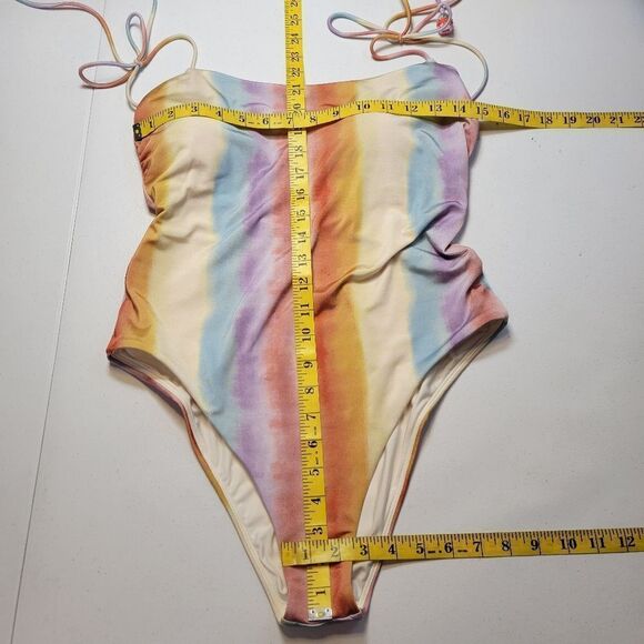 Gianni Bini x DANNIJO Paloma Ombre Tie Strap One Piece Swimsuit Rainbow Stripe - Picture 14 of 15